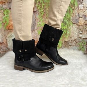 CLARKS Black Leather and Suede Moto Boots, 8.5M